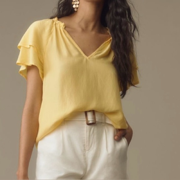 Cloth & Stone Yellow Ruffled V-Neck Top - Picture 2 of 7